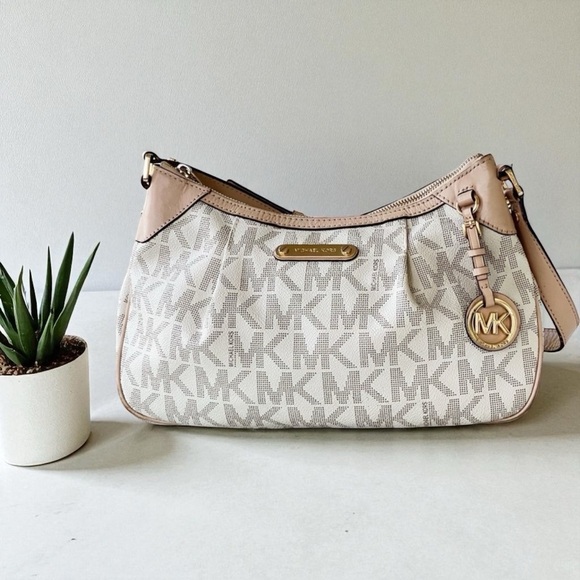 MICHAEL Michael Kors Beige and Cream Shoulder Bag MK tote purse designer small - Picture 1 of 16